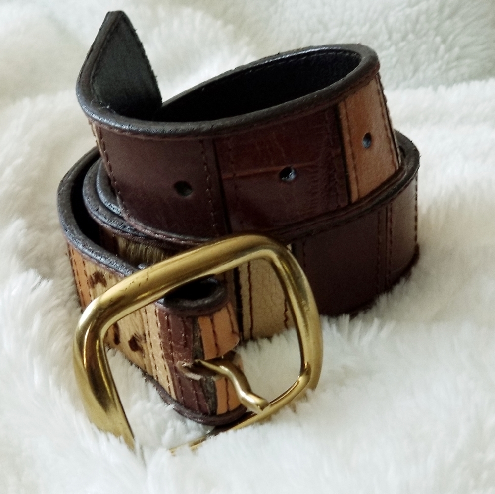FOSSIL RARE LEATHER PATCHWORK BELT - Picture 4 of 7